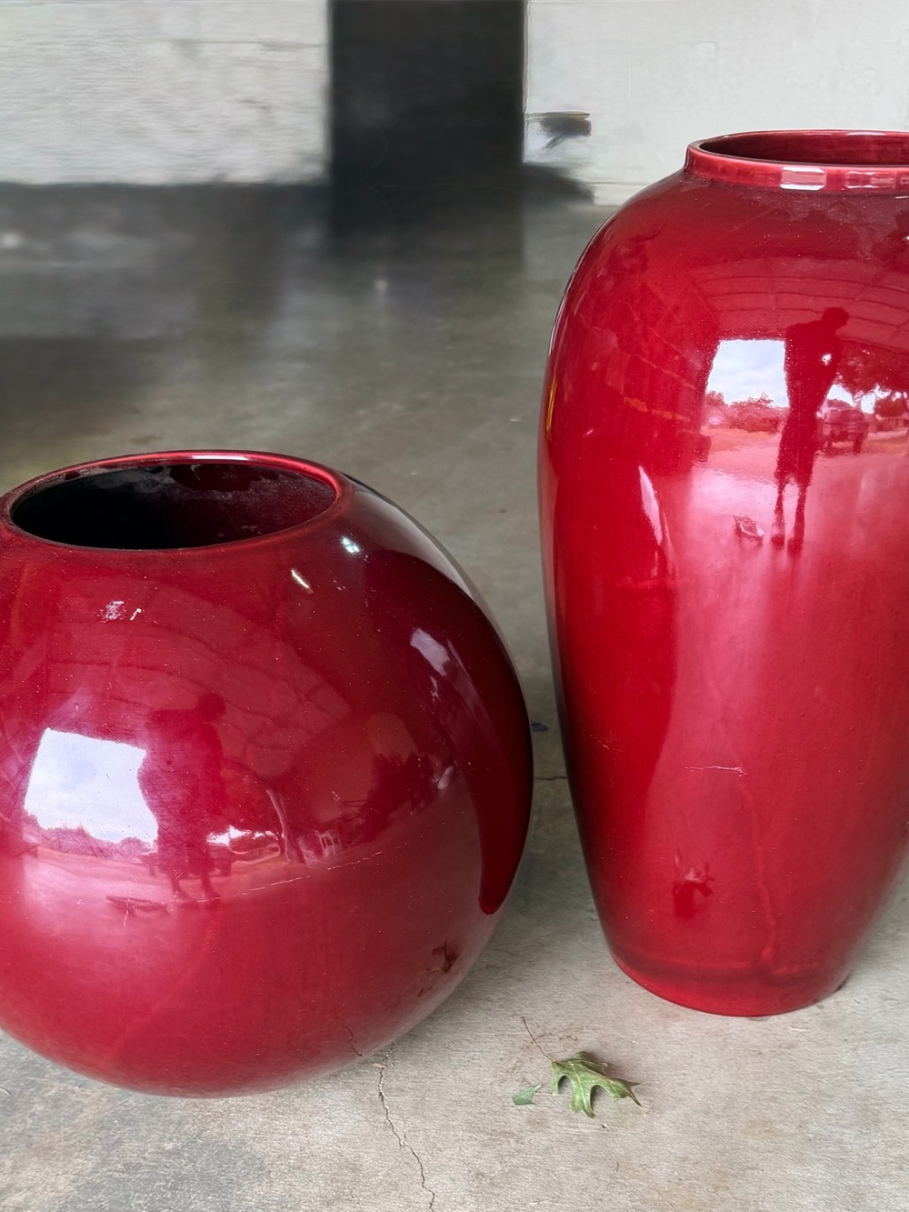 Red Ceramic Decorative Floor Vase Set - Home Accents